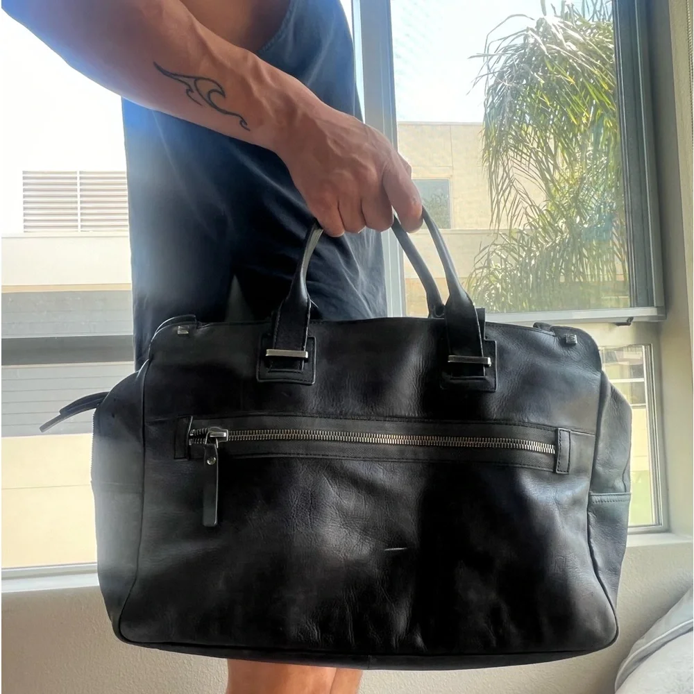 Classic Black Leather Briefcase Travel Bag - Unbranded